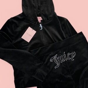 Juicy Couture Velour Tracksuit - Black Liquorice Bedazzled Jacket + Pants Size M